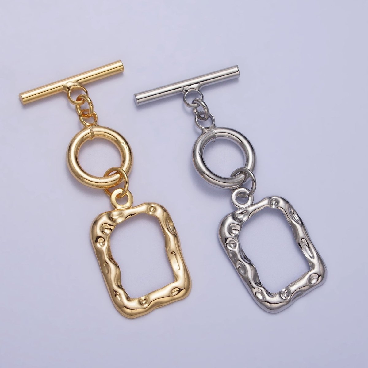 Gold, Silver Double Toggle Clasps Round &amp; Hammered Rectangular Jewelry Closure Supply | Z-095 Z-096