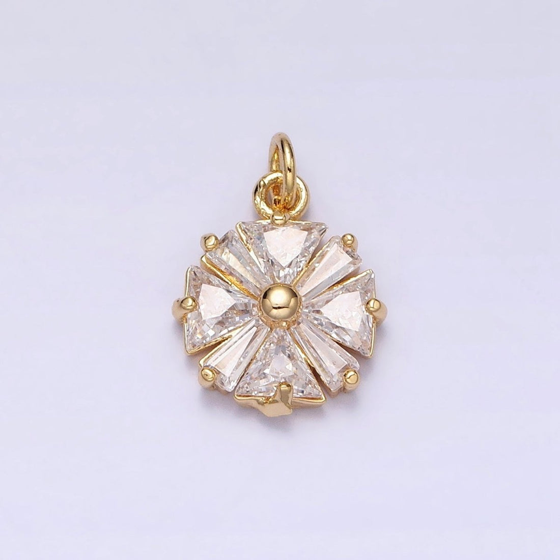 Gold, Silver Flower CZ Clear Geometric Triangle Baguette Add-On Charm | AC1237 AC1238