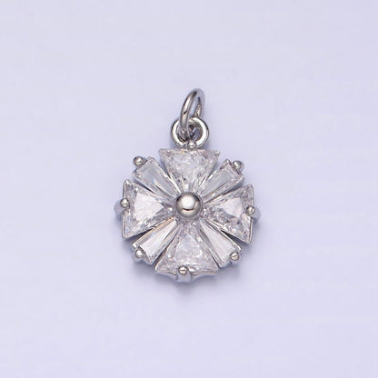 Gold, Silver Flower CZ Clear Geometric Triangle Baguette Add-On Charm | AC1237 AC1238