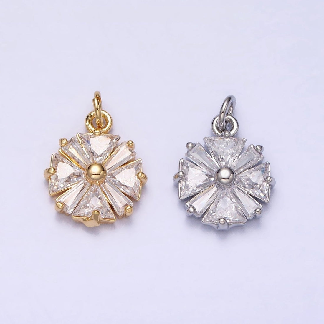 Gold, Silver Flower CZ Clear Geometric Triangle Baguette Add-On Charm | AC1237 AC1238