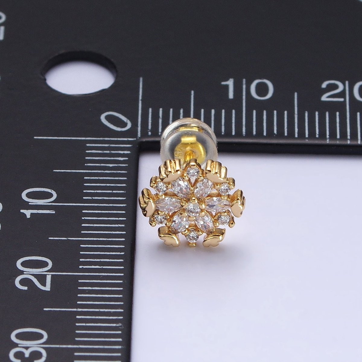 Gold, Silver Flower Snowflake Clear CZ Marquise Stud Earrings | AB372 AB373