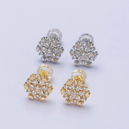 Gold, Silver Flower Snowflake Clear CZ Marquise Stud Earrings | AB372 AB373