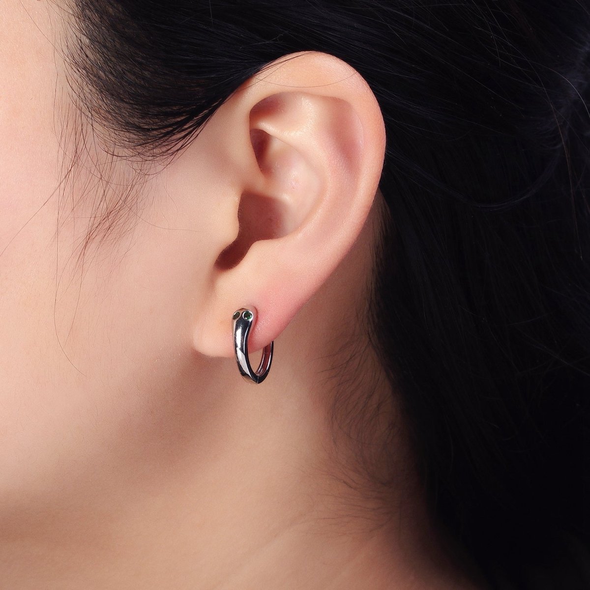 Gold, Silver Green-Eyed CZ Snake Serpent Minimalist Huggie Earrings | AB557 AB558