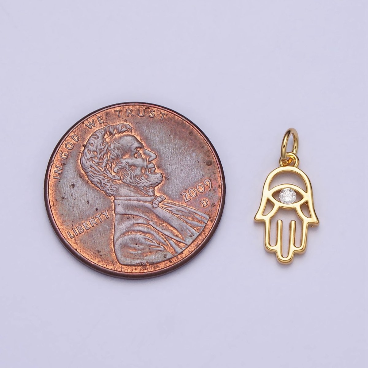 Gold, Silver Hamsa Hand Clear CZ Open Add-On Charm in Gold &amp; Silver | AC408 AC409