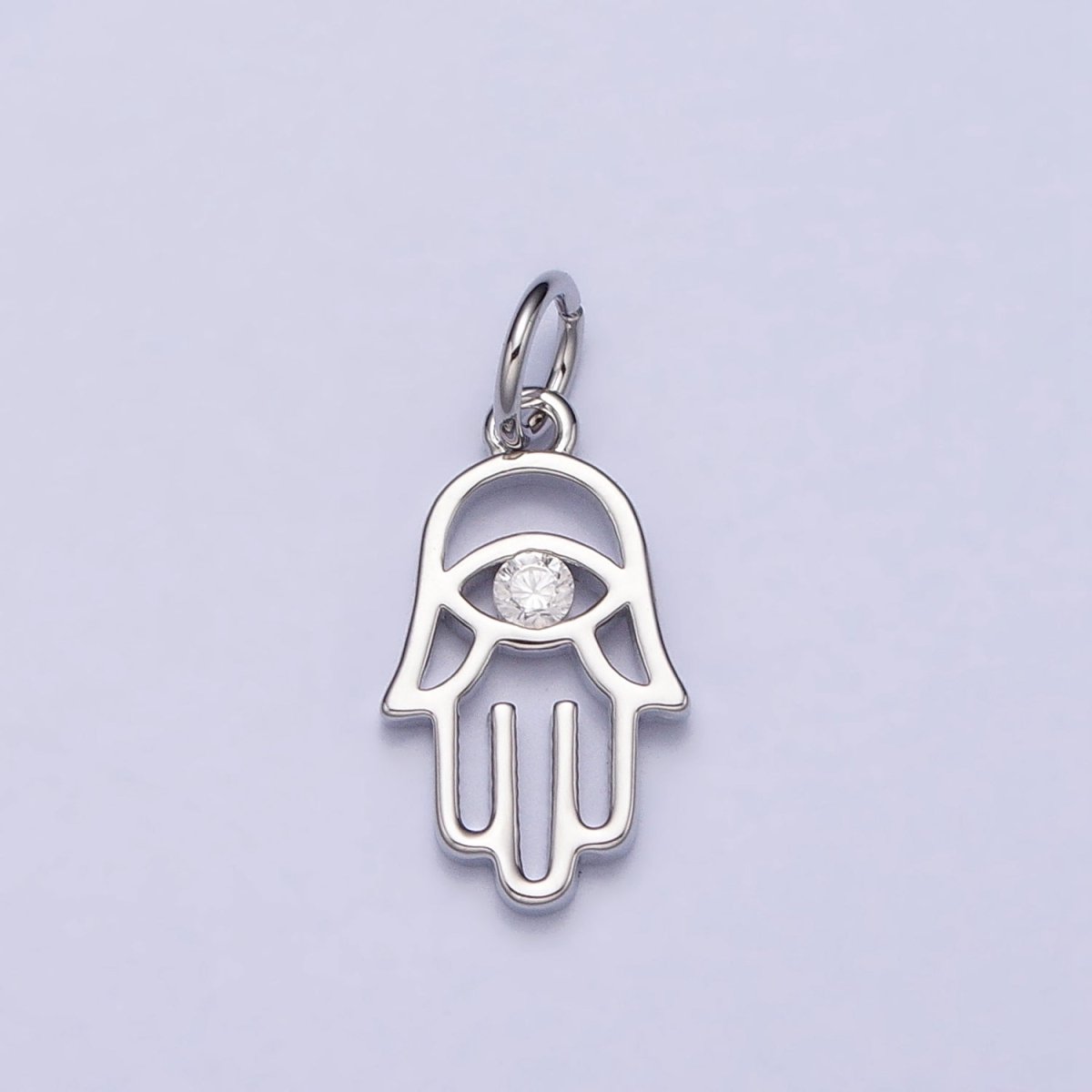 Gold, Silver Hamsa Hand Clear CZ Open Add-On Charm in Gold &amp; Silver | AC408 AC409