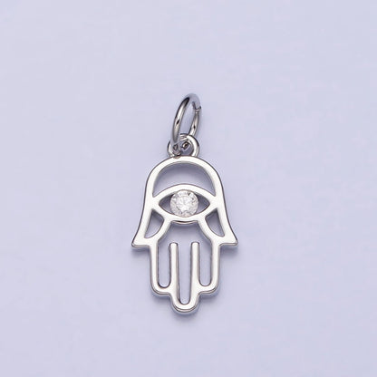 Gold, Silver Hamsa Hand Clear CZ Open Add-On Charm in Gold &amp; Silver | AC408 AC409