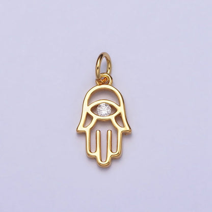 Gold, Silver Hamsa Hand Clear CZ Open Add-On Charm in Gold &amp; Silver | AC408 AC409