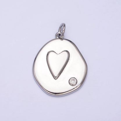 Gold, Silver Heart Valentine Love Lower Clear CZ Abstract Round Add-On Charm | AC545 AC546