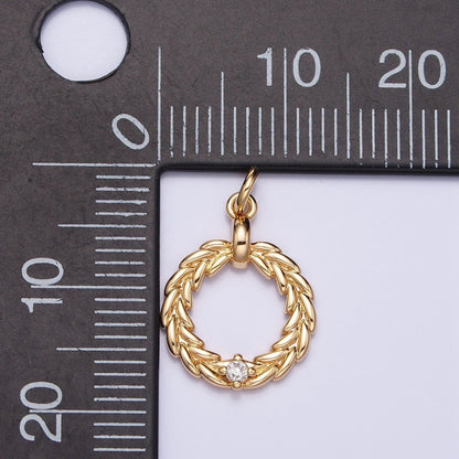 Gold, Silver Holy Wreath Christmas Clear CZ Open Charm | AC395 AC396