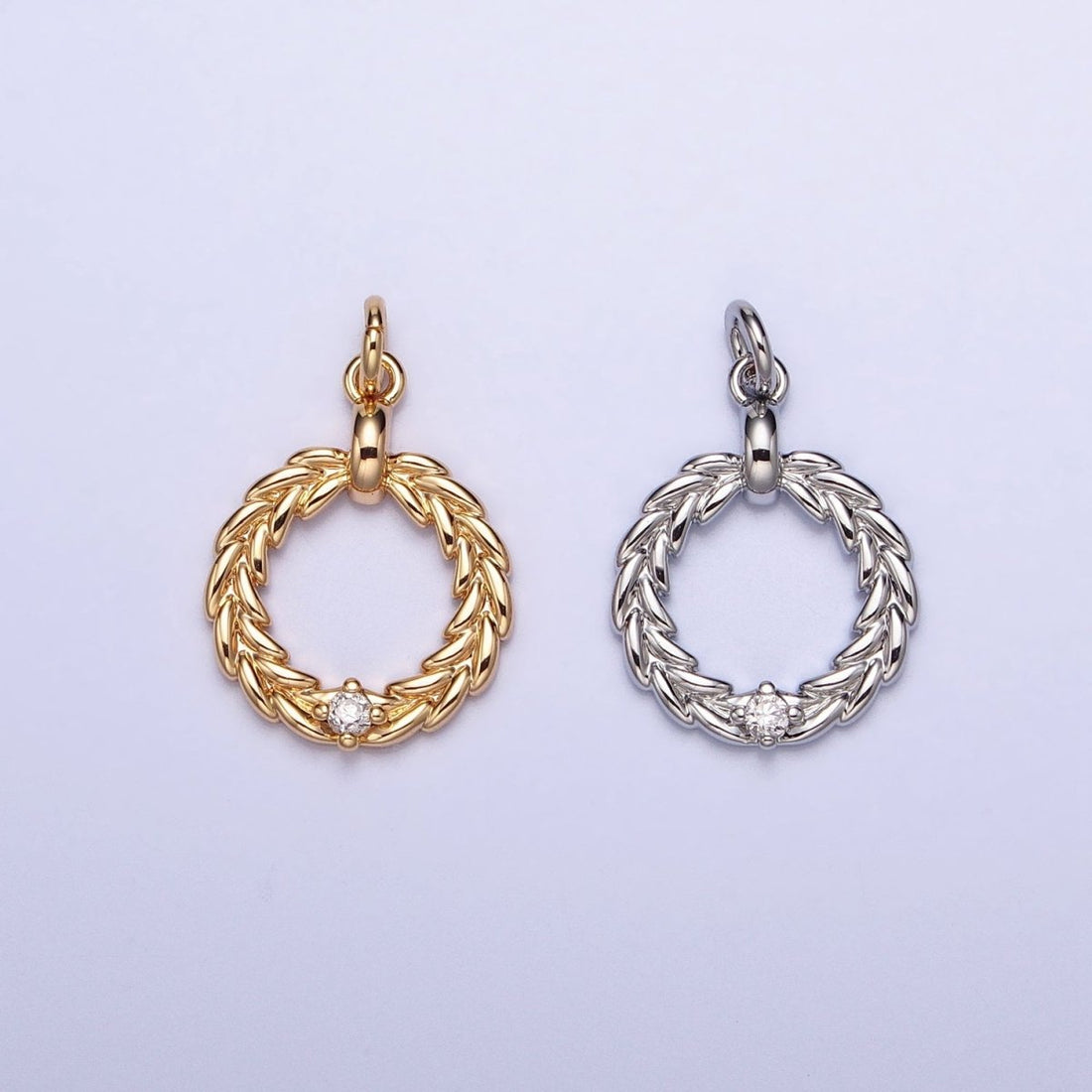 Gold, Silver Holy Wreath Christmas Clear CZ Open Charm | AC395 AC396