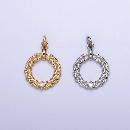 Gold, Silver Holy Wreath Christmas Clear CZ Open Charm | AC395 AC396