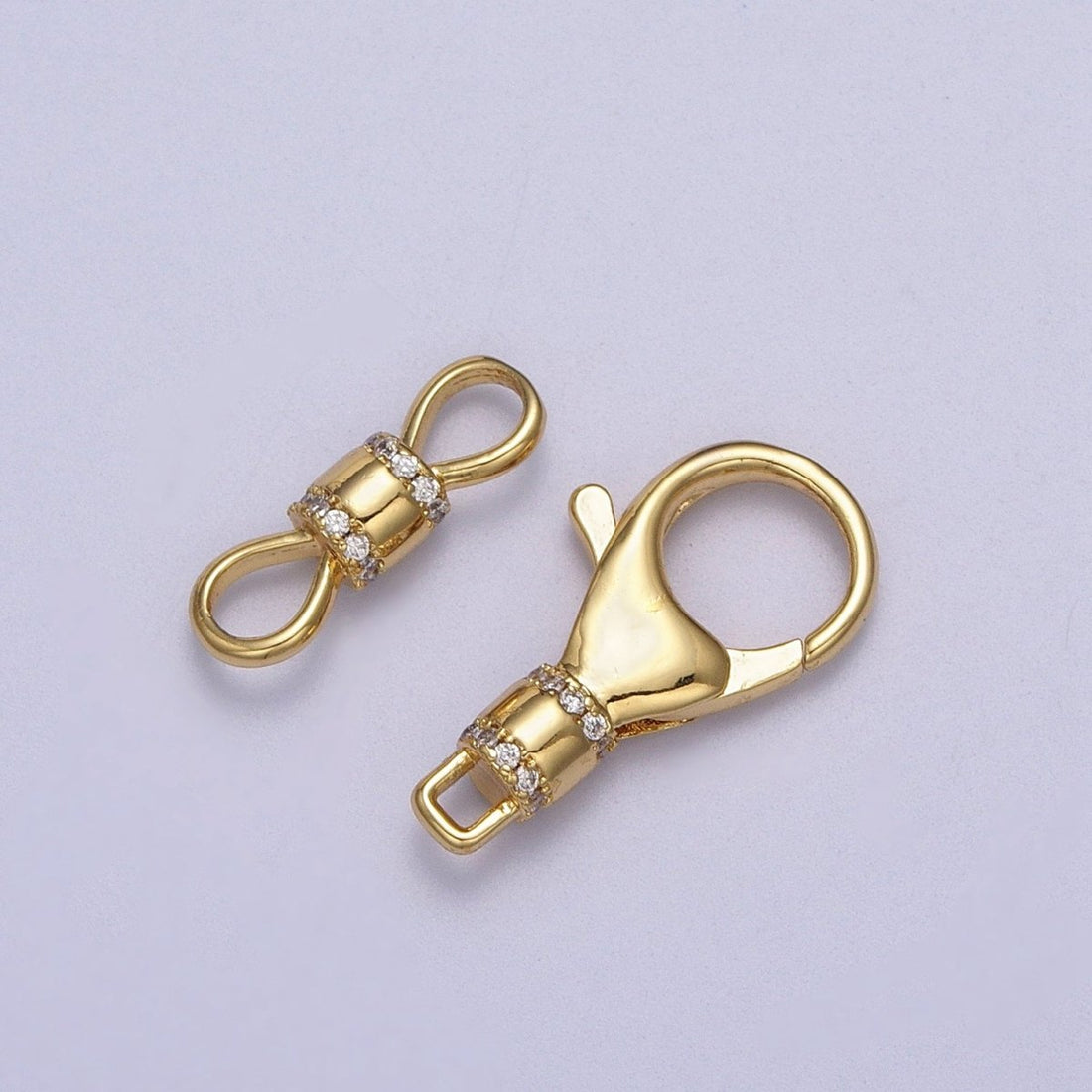 Gold, Silver Lobster Clasps Double Latch On Micro Paved CZ Jewelry Closure Supply | Z-041 Z-042