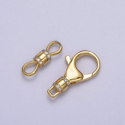 Gold, Silver Lobster Clasps Double Latch On Micro Paved CZ Jewelry Closure Supply | Z-041 Z-042