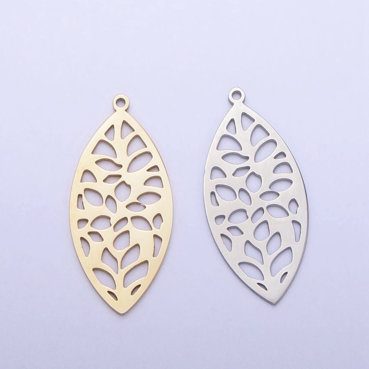 Gold, Silver Marquise-Shaped Open Abstract Geometric Charm in Gold &amp; Silver | P-899