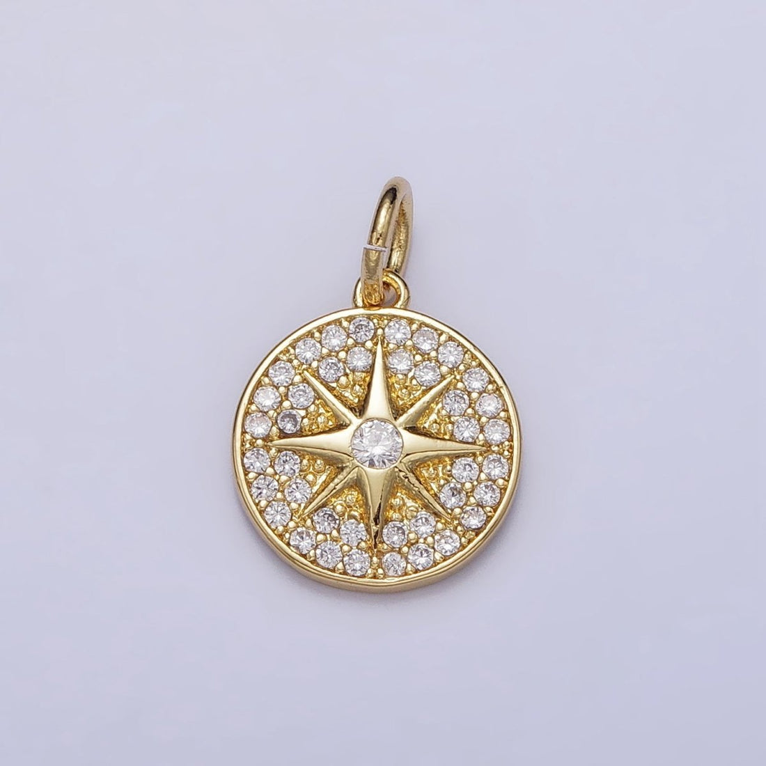 Gold, Silver Micro Paved Celestial North Star Round Coin Charm in Gold &amp; Silver | AC1003 AC1004