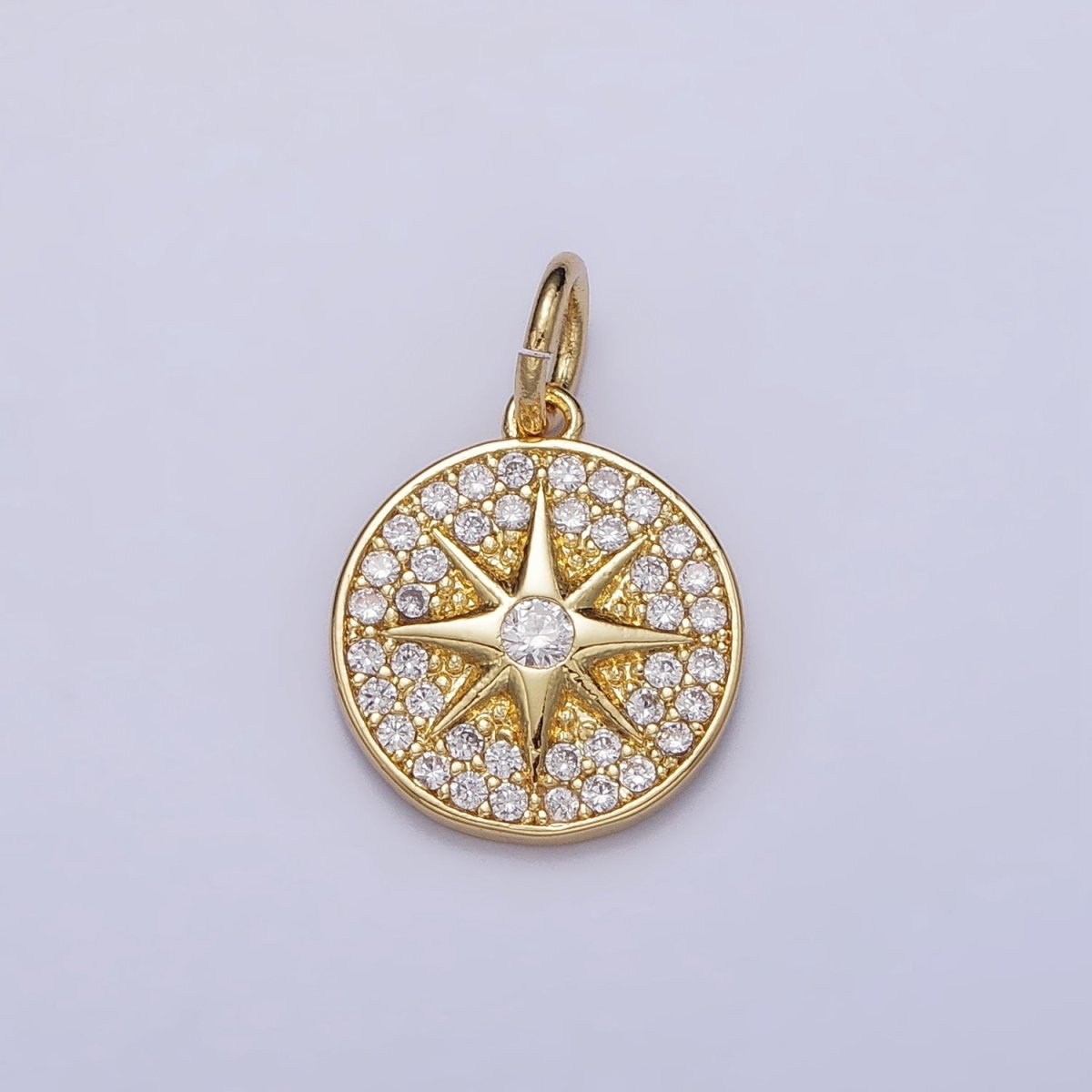 Gold, Silver Micro Paved Celestial North Star Round Coin Charm in Gold &amp; Silver | AC1003 AC1004