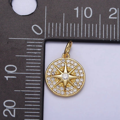 Gold, Silver Micro Paved Celestial North Star Round Coin Charm in Gold &amp; Silver | AC1003 AC1004