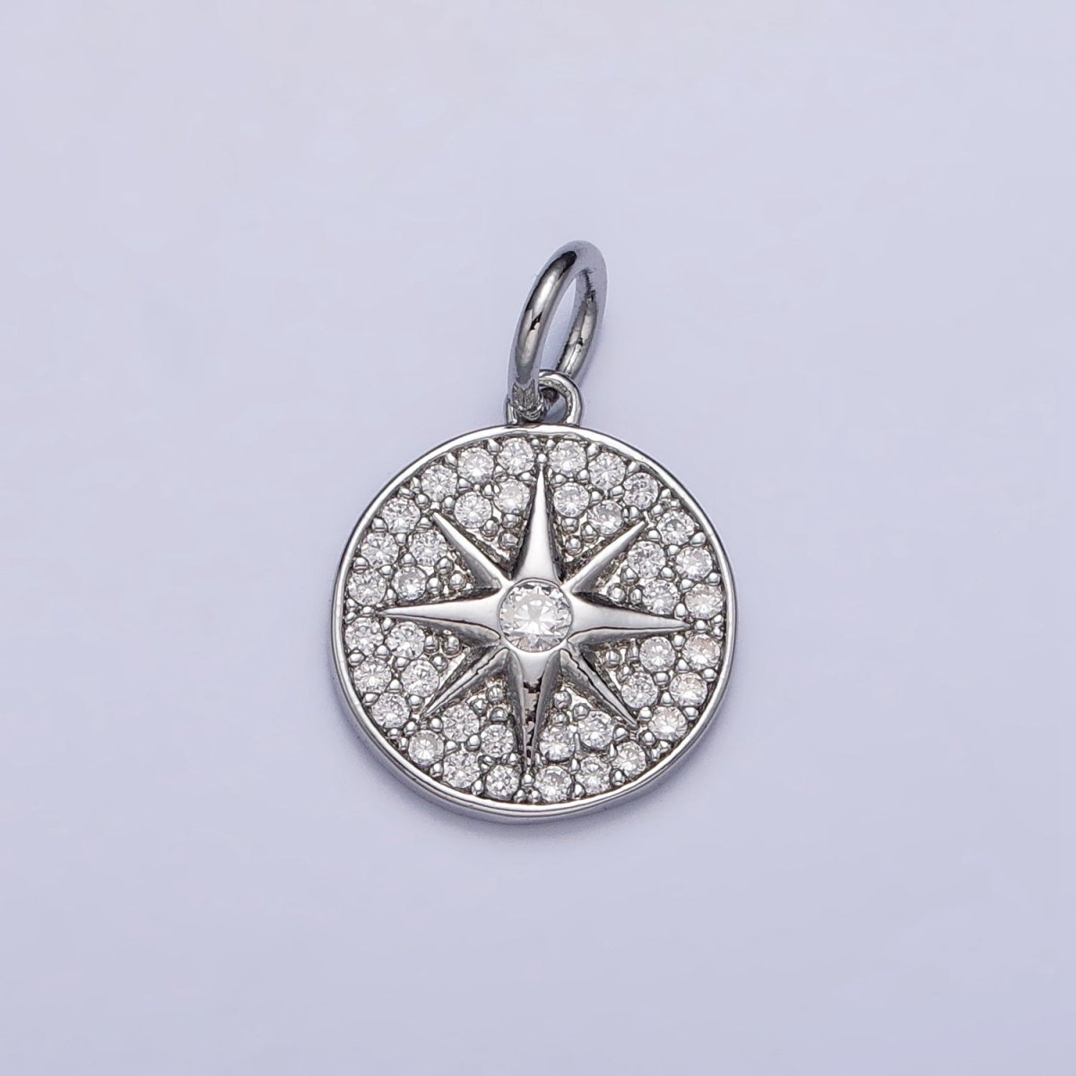 Gold, Silver Micro Paved Celestial North Star Round Coin Charm in Gold &amp; Silver | AC1003 AC1004