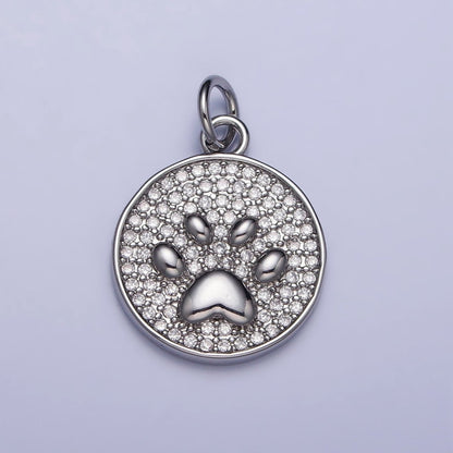 Gold, Silver Micro Paved CZ Animal Pet Pawprint Round Charm | AC1005 AC1006