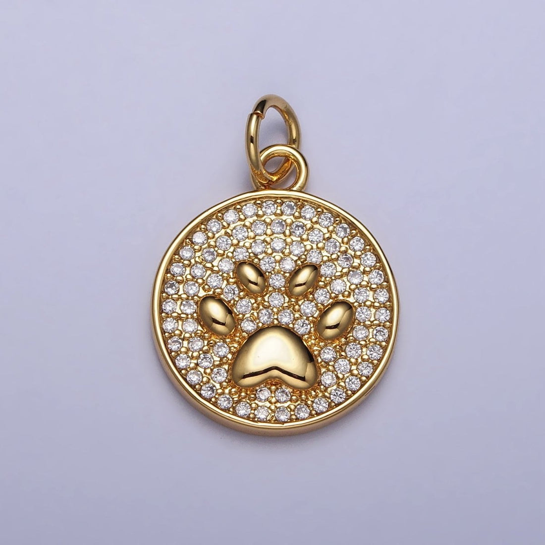 Gold, Silver Micro Paved CZ Animal Pet Pawprint Round Charm | AC1005 AC1006