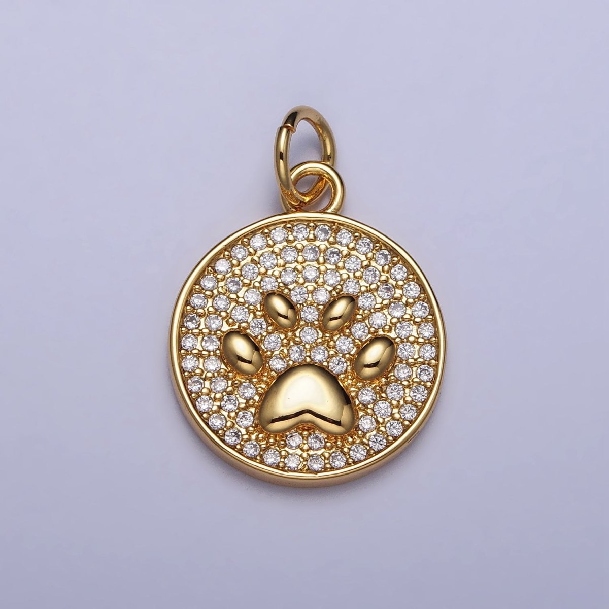 Gold, Silver Micro Paved CZ Animal Pet Pawprint Round Charm | AC1005 AC1006