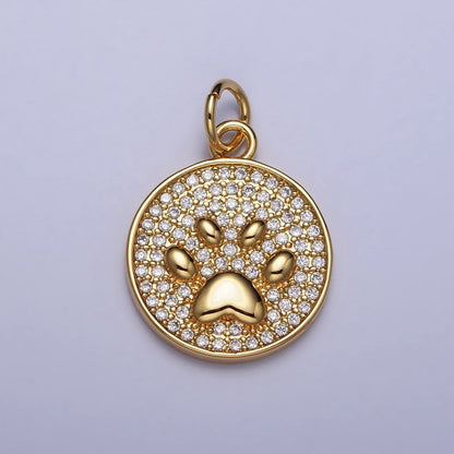 Gold, Silver Micro Paved CZ Animal Pet Pawprint Round Charm | AC1005 AC1006