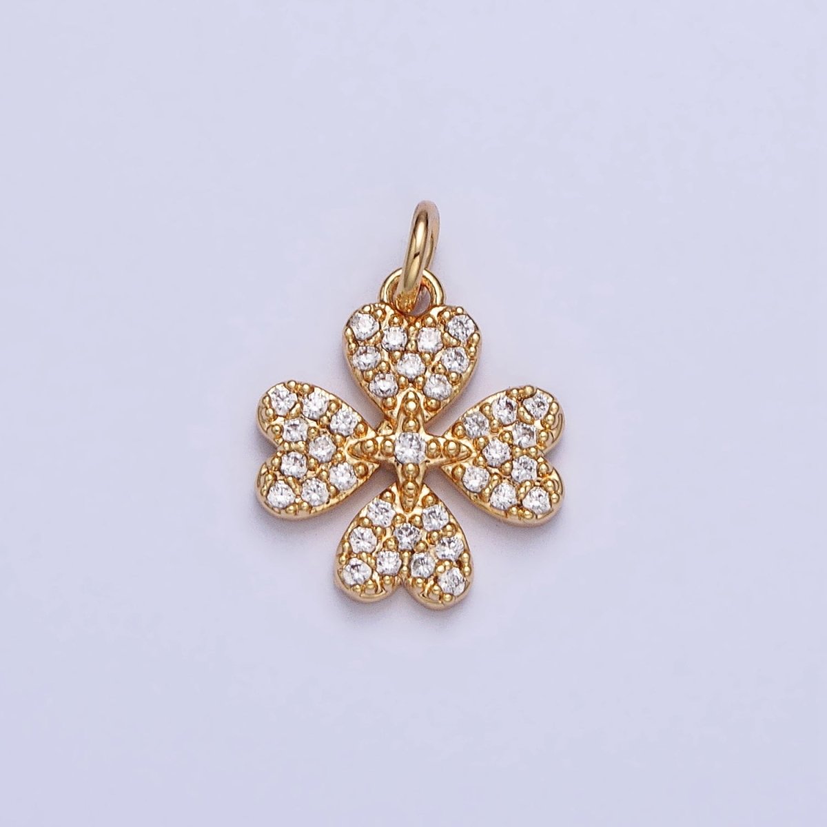Gold, Silver Micro Paved CZ Heart Petal Clover Quatrefoil Add-On Charm | AC769 AC770