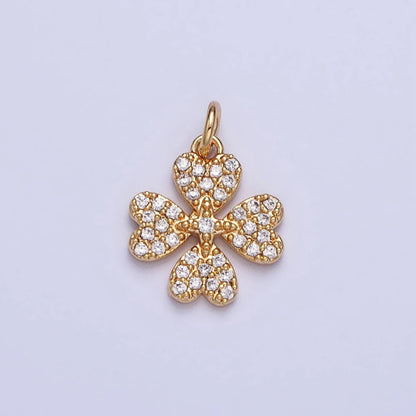 Gold, Silver Micro Paved CZ Heart Petal Clover Quatrefoil Add-On Charm | AC769 AC770