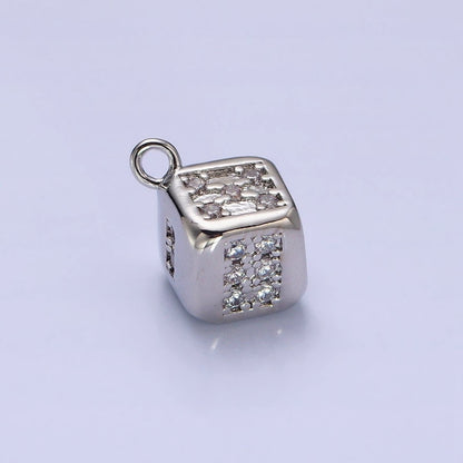 Gold, Silver Micro Paved CZ Lucky Dice Gambling Las Vegas Inspired Charm in Gold &amp; Silver | AC516 AC517