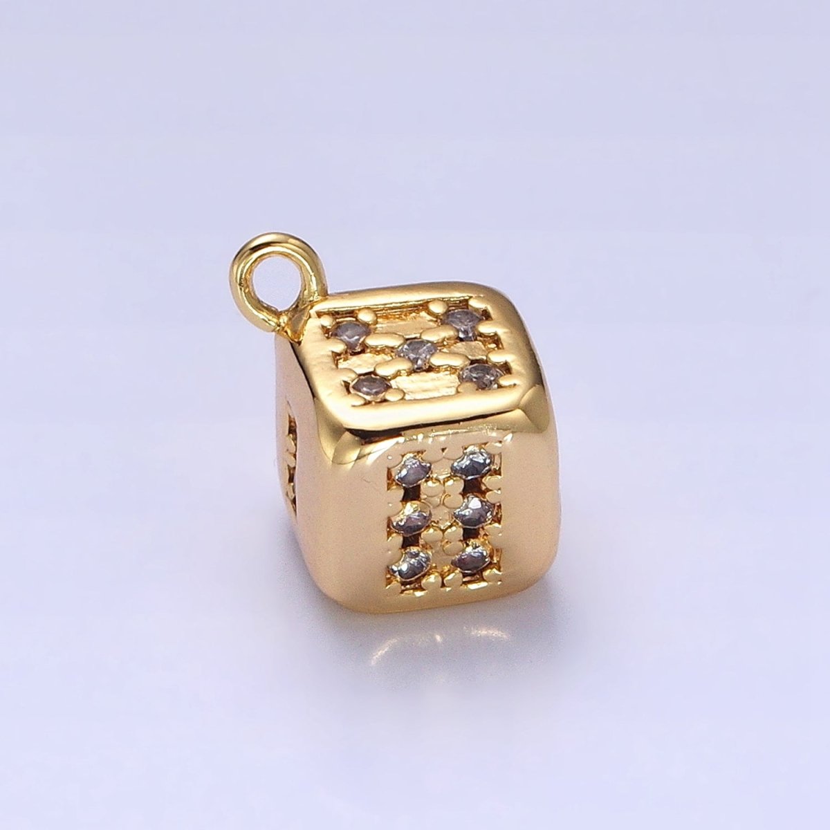 Gold, Silver Micro Paved CZ Lucky Dice Gambling Las Vegas Inspired Charm in Gold &amp; Silver | AC516 AC517