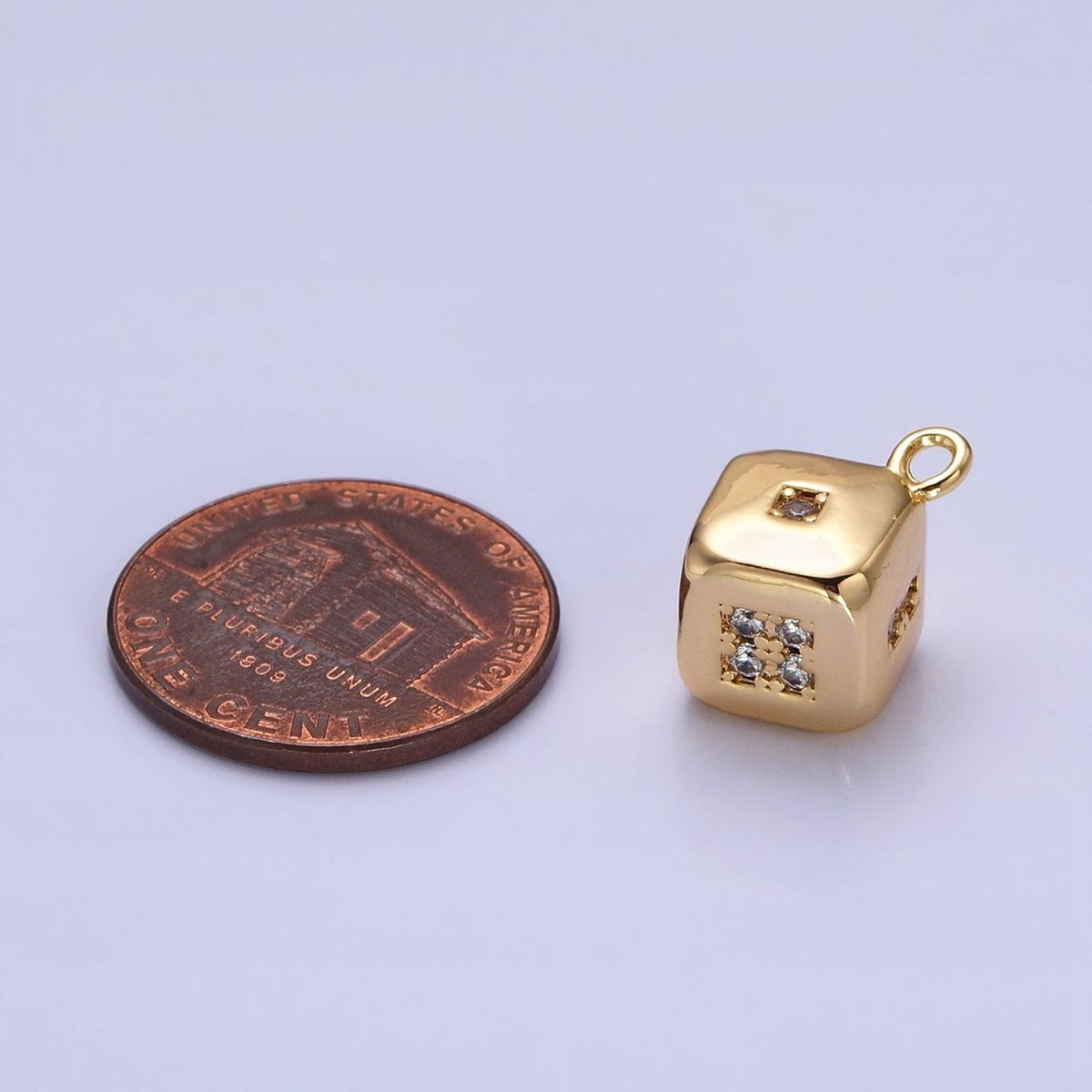 Gold, Silver Micro Paved CZ Lucky Dice Gambling Las Vegas Inspired Charm in Gold &amp; Silver | AC516 AC517