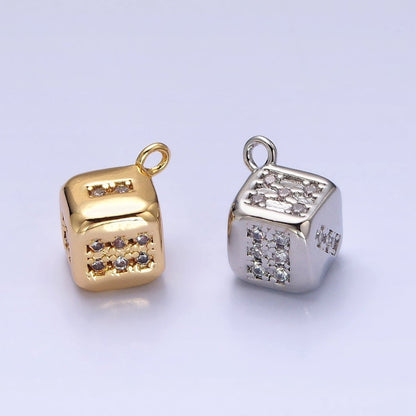 Gold, Silver Micro Paved CZ Lucky Dice Gambling Las Vegas Inspired Charm in Gold &amp; Silver | AC516 AC517