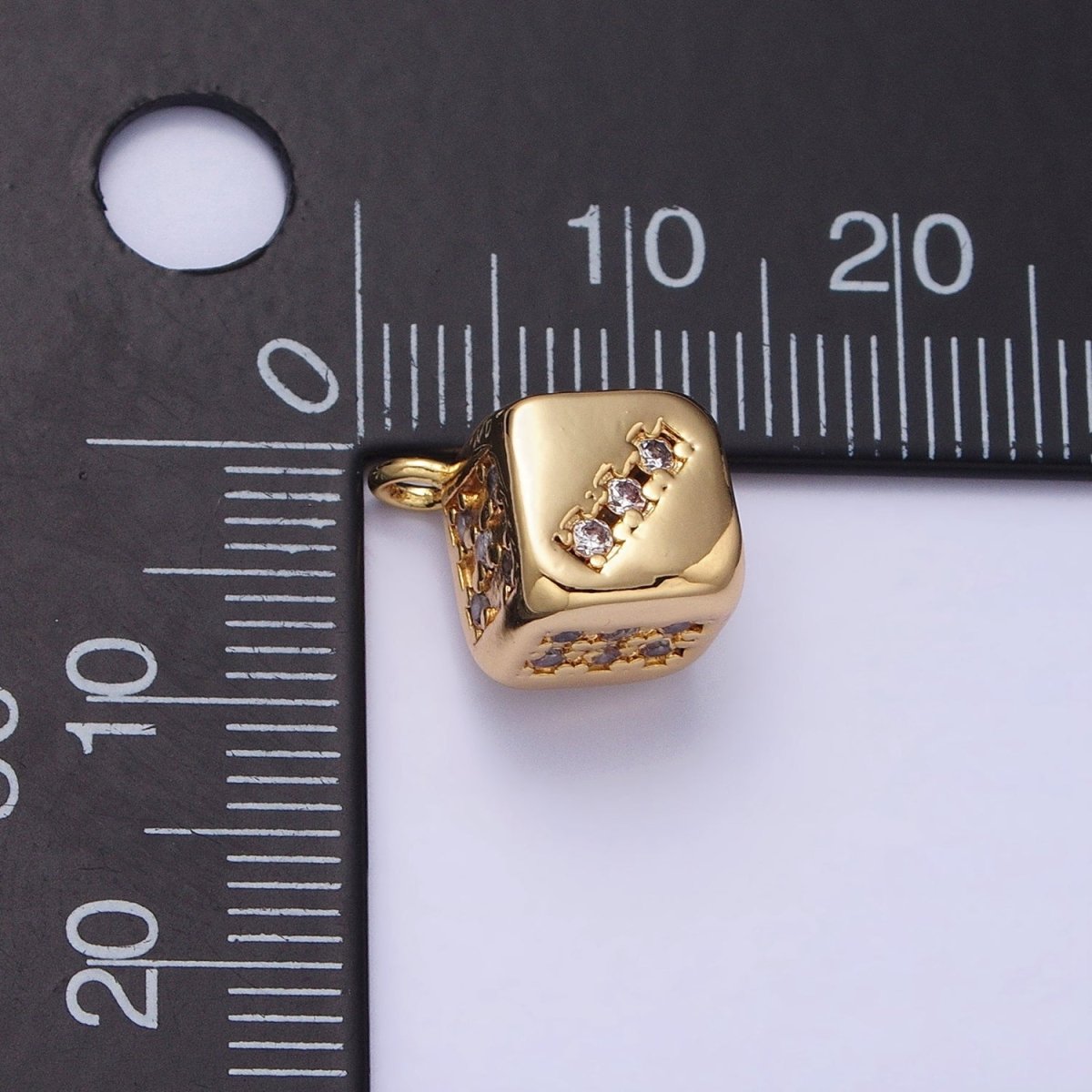 Gold, Silver Micro Paved CZ Lucky Dice Gambling Las Vegas Inspired Charm in Gold &amp; Silver | AC516 AC517