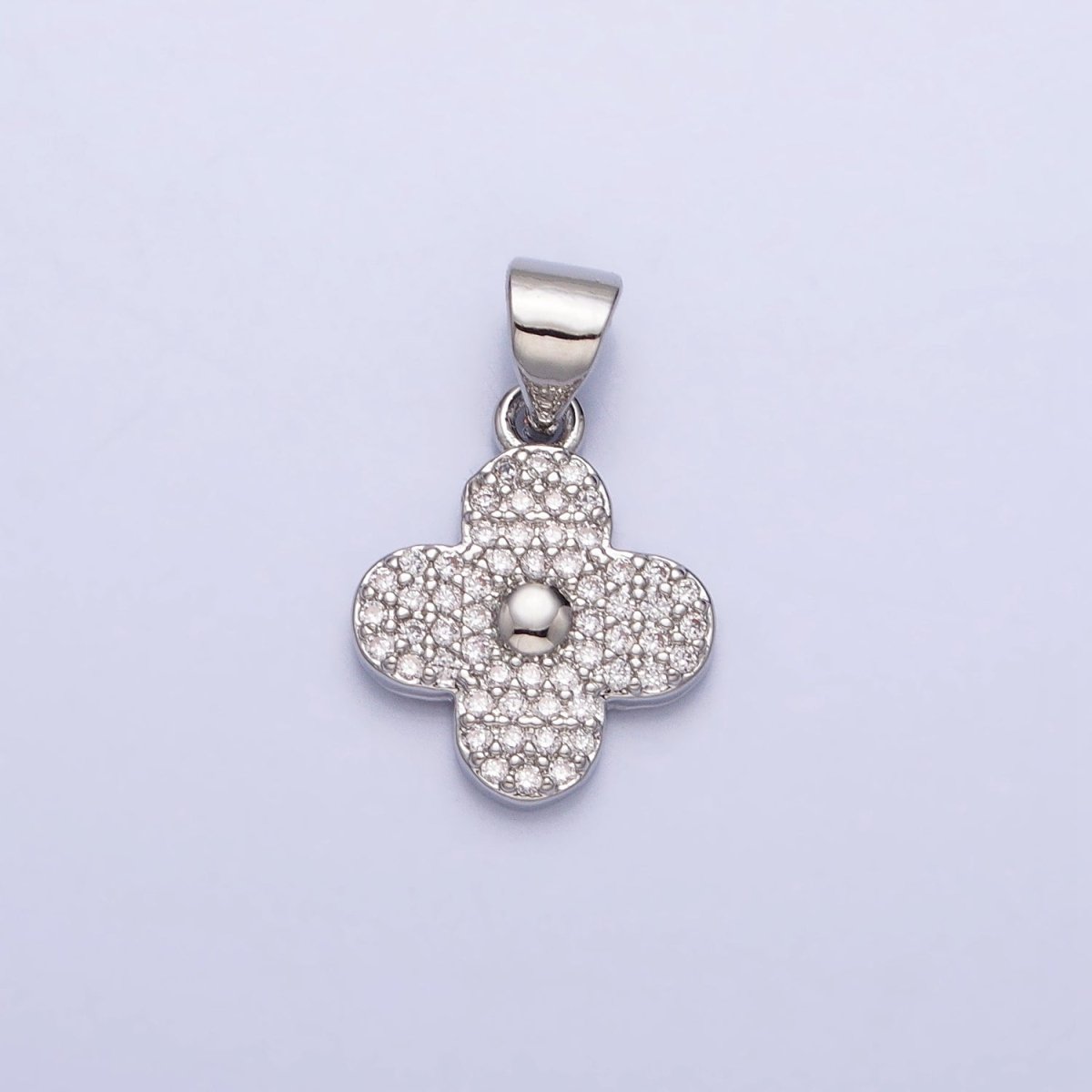 Gold, Silver Micro Paved CZ Quatrefoil Clover Pendant | AA309 AA310
