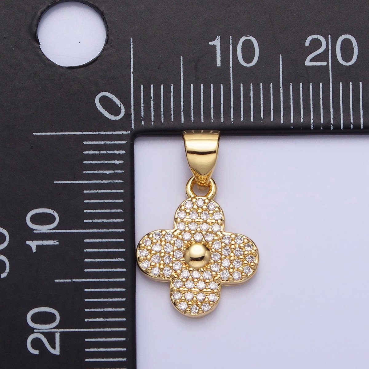 Gold, Silver Micro Paved CZ Quatrefoil Clover Pendant | AA309 AA310