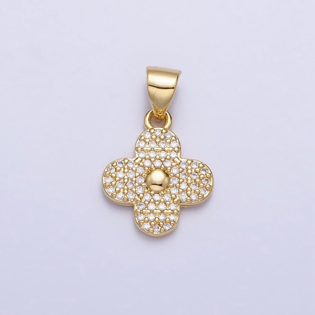 Gold, Silver Micro Paved CZ Quatrefoil Clover Pendant | AA309 AA310