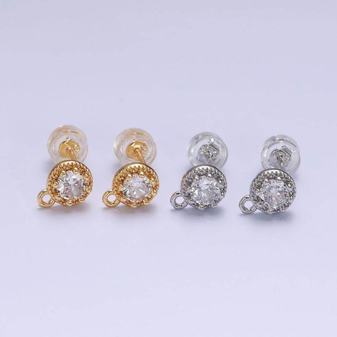Gold, Silver Mini 8mm Round Clear CZ Open Loop Stud Earrings Supply | Z-363 Z-364