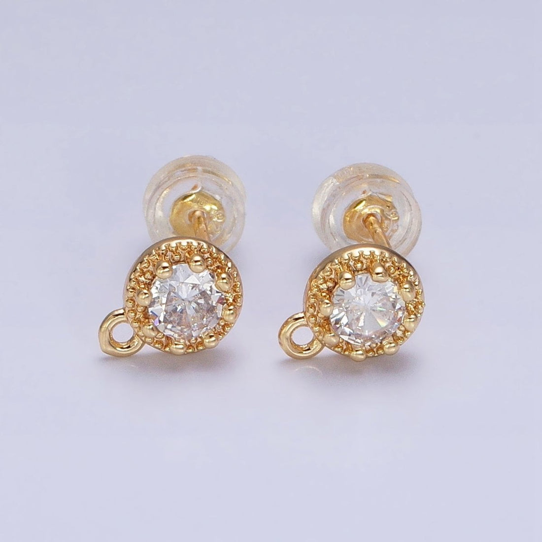 Gold, Silver Mini 8mm Round Clear CZ Open Loop Stud Earrings Supply | Z-363 Z-364