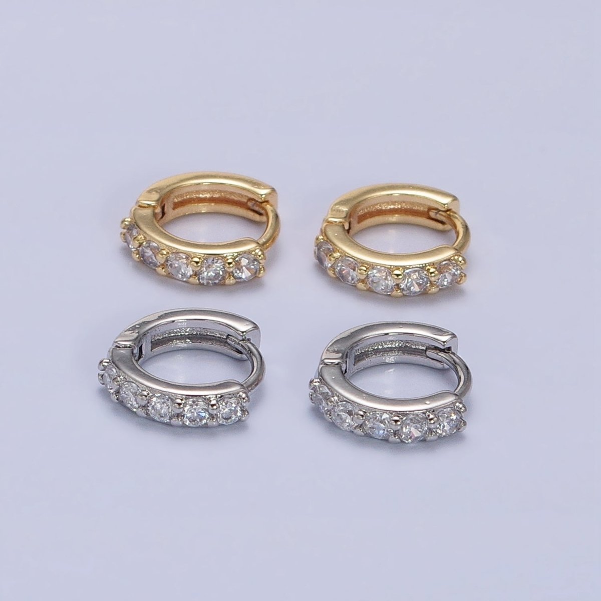 Gold, Silver Mini Cartilage Clear Micro Paved CZ Huggie Earrings | AB950 AB951