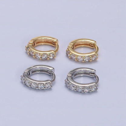 Gold, Silver Mini Cartilage Clear Micro Paved CZ Huggie Earrings | AB950 AB951