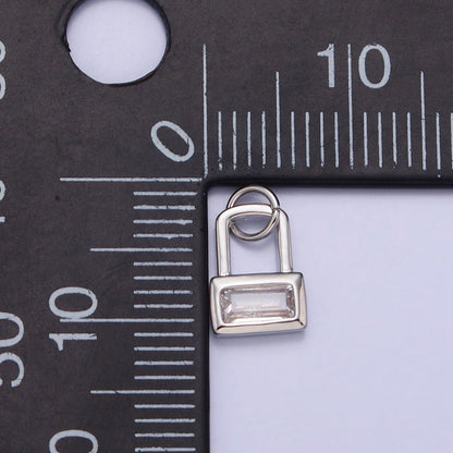 Gold, Silver Mini Clear Baguette CZ Padlock Add-On Charm | AC412 AC413