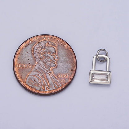 Gold, Silver Mini Clear Baguette CZ Padlock Add-On Charm | AC412 AC413