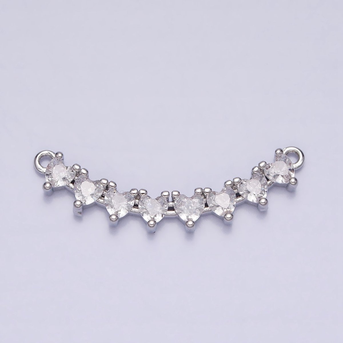 Gold, Silver Mini Clear Heart CZ Lined 27.5mm Curved Connector | Y-849