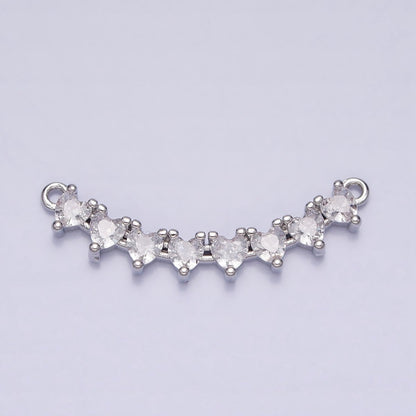 Gold, Silver Mini Clear Heart CZ Lined 27.5mm Curved Connector | Y-849