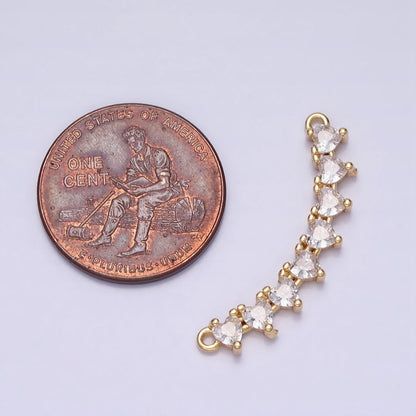 Gold, Silver Mini Clear Heart CZ Lined 27.5mm Curved Connector | Y-849