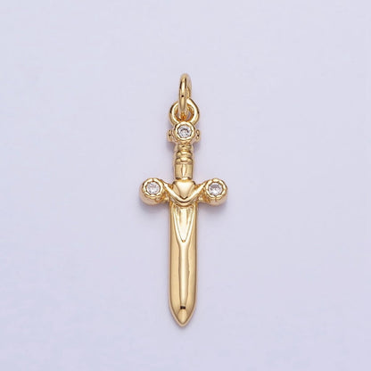 Gold, Silver Mini Dagger Sword Weapon CZ Add-On Charm | AC397 AC947