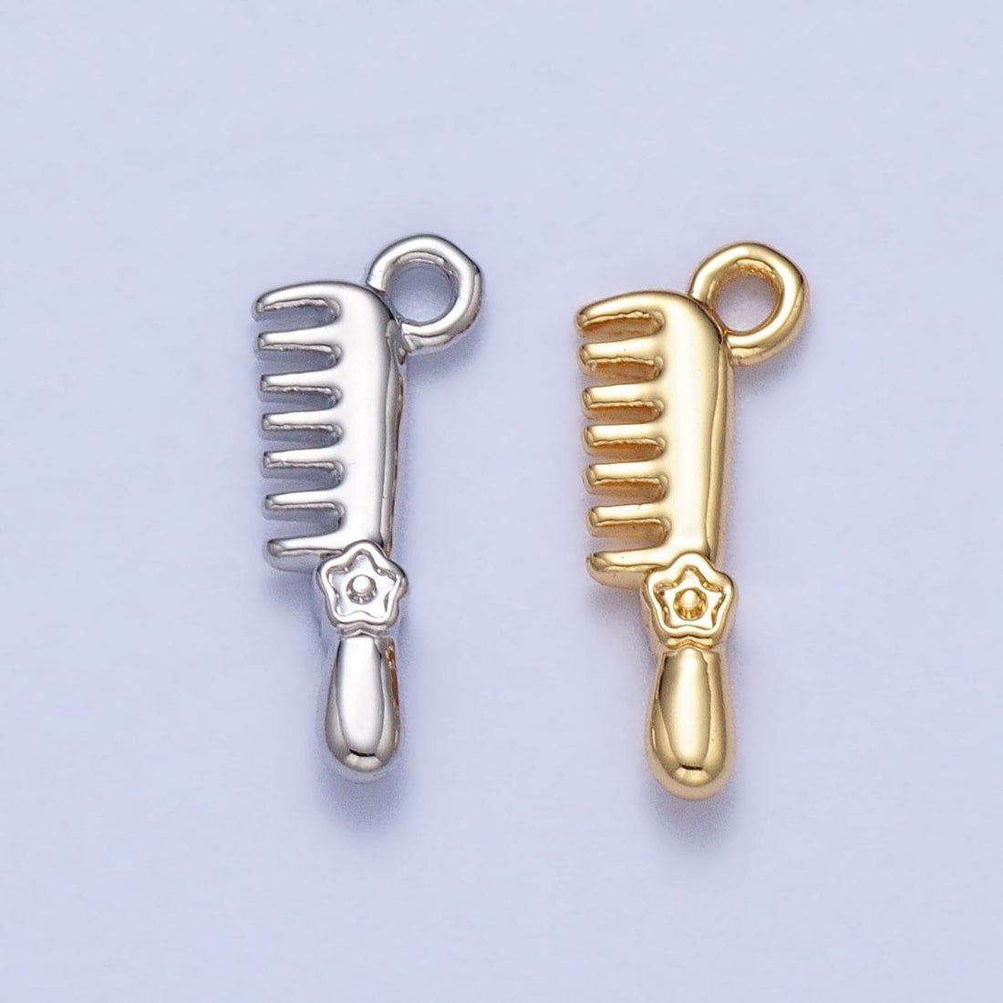 Gold, Silver Mini Flower-Themed Hairbrush Comb Add-On Charm | AC044