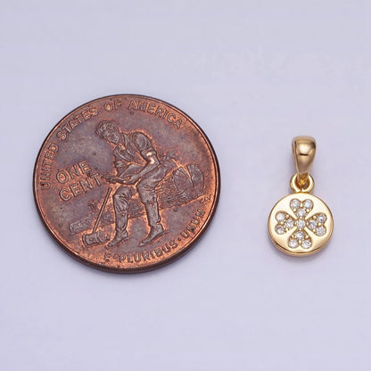 Gold, Silver Mini Micro Paved CZ Love Clover Quatrefoil 6.6mm Round Pendant | AA347 AA348
