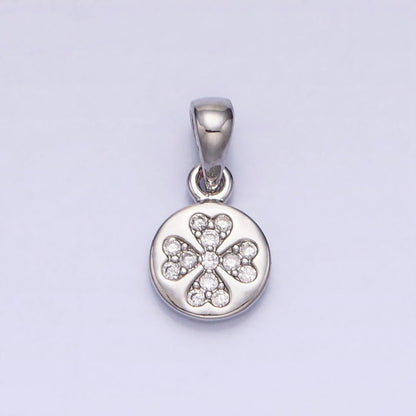Gold, Silver Mini Micro Paved CZ Love Clover Quatrefoil 6.6mm Round Pendant | AA347 AA348