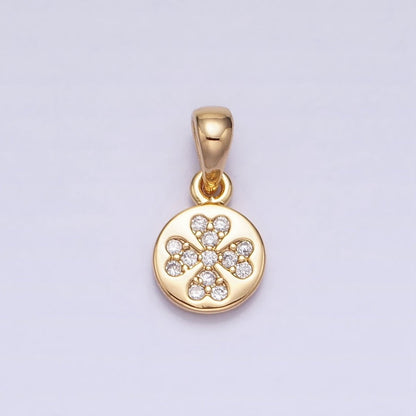Gold, Silver Mini Micro Paved CZ Love Clover Quatrefoil 6.6mm Round Pendant | AA347 AA348
